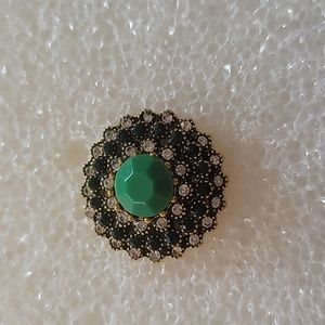 Green Stone with rhinestones Ginger Snap Button 18MM